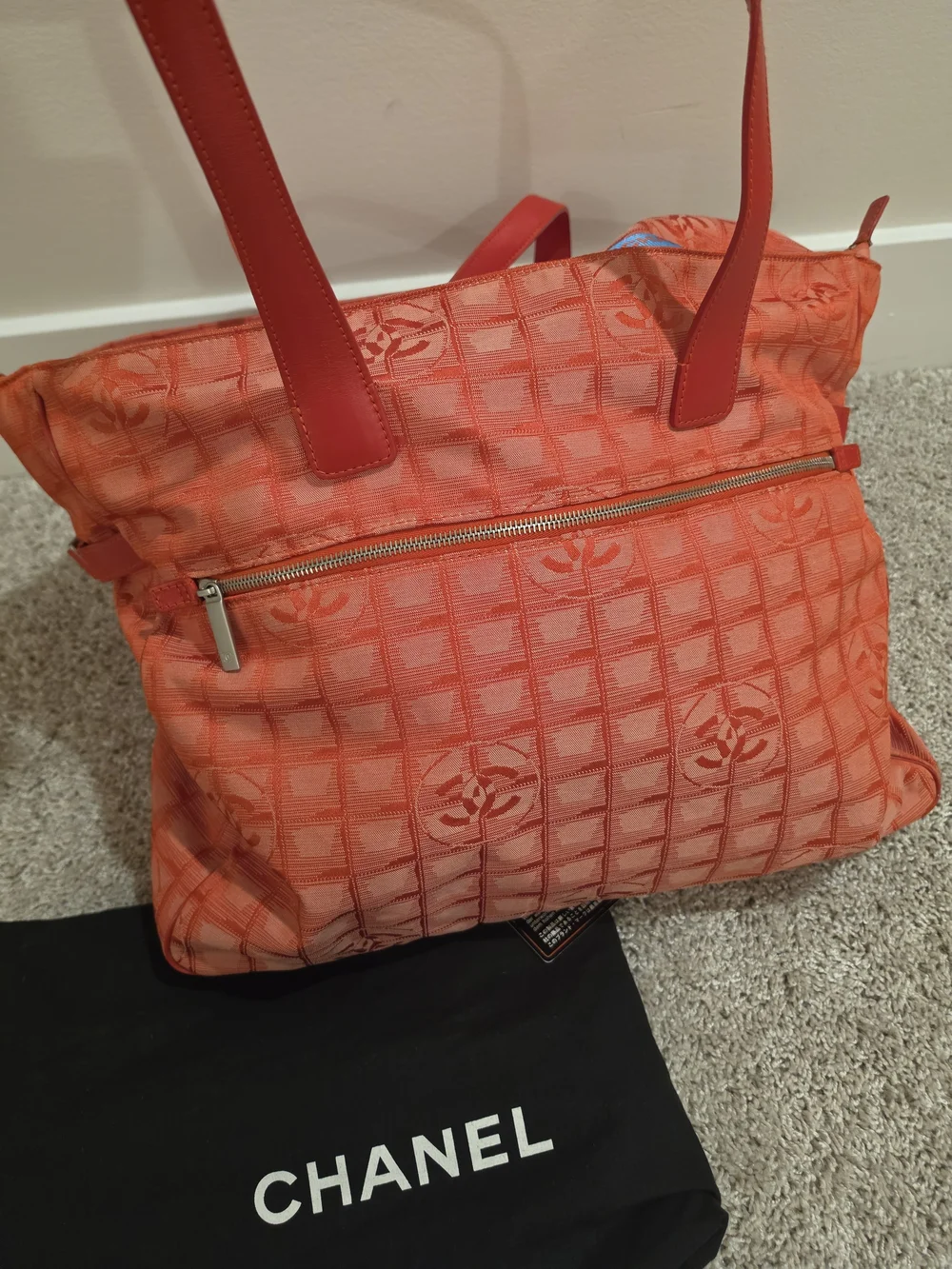 Chanel Coral Quilted Logo Tote Bag